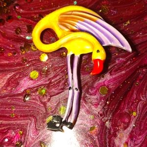 Very colorful vintage purple yellow and orange flamingo Brooch 1960s
